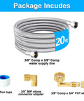 20 Ft Premium Stainless Steel Braided Dishwasher Hose Kit with Food Grade PEX Inner Tube, fittings, and teflon tape