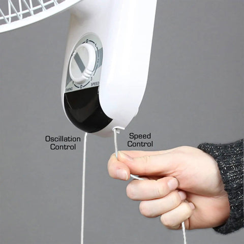 Close-up of pull cord controls on Two Pack 16 Inch Oscillating Wall Mounted Fans With 90 Degree Wide Oscillation Quiet Operation And Three Speed Settings