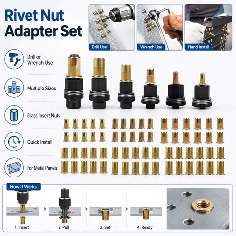 Heavy Duty Rivet Nut Pliers Set With 60 Assorted Nuts And 6 Interchangeable Mandrels M3 To M10 for metal panels