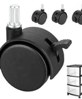 Quick Fix Snap Replace Casters For Sterilite 3 Drawer Cart, black push-in wheels with swivel action for easy installation.