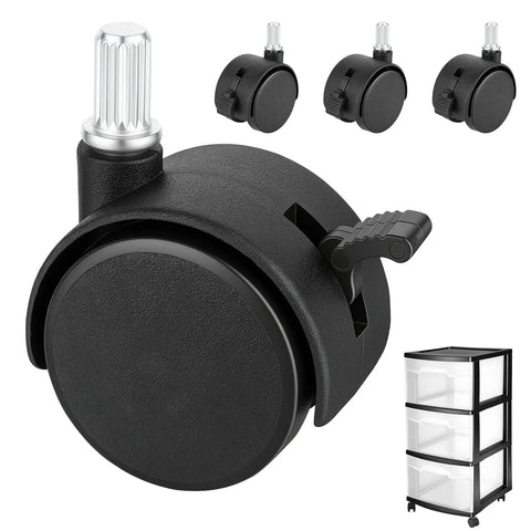 Quick Fix Snap Replace Casters For Sterilite 3 Drawer Cart, black push-in wheels with swivel action for easy installation.
