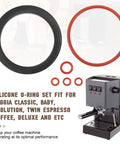 Gasket Repair Kit For Espresso Machines, Silicone O Ring Set With Boiler And Grouphead Gaskets, Replacement Seals For Classic Baby Evolution Twin Espresso Makers, Full Seal Set To Keep Your Brew On Point. Silicone O-rings and espresso machine graphic.