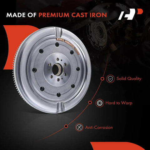 Stock Replacement Dual Mass Flywheel For Volkswagen Jetta Beetle 2005 Through 2007 1.9L Diesel Engine Auto Gearbox view showing premium cast iron material.