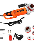Heavy Duty Electric Pipe Threader Kit with 2300W Copper Motor and six interchangeable dies for steel pipe threading.