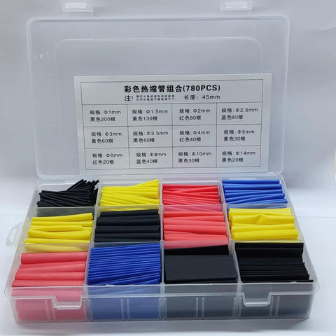 Ultimate Heat Shrink Sleeve Kit With 800 Pieces For Cable Winding And Sheath Restoration, Featuring High Expansion Ratio And Thermal Stability To Cover All Wire Sizes With A Radly Tight Close Fit And Variety of Colors For Any Project., 800-piece assorted heat shrink tubing set in plastic case
