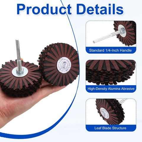 Two Pack Aluminum Oxide Flap Wheel Set, 3.2 Inch Diameter, One Quarter Inch Shank, 80 Grit Sanding Wheel detail view.
