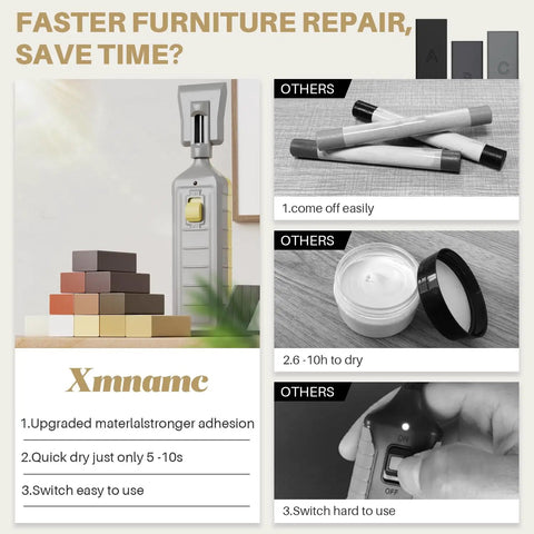 All In One Vinyl Floor Repair Kit For Laminate Hardwood And Linoleum Quick Wax Fix For Stains Cracks Dents Holes And Scratches Plus Wood Grain Touch Ups For Doors Cabinets And Tables with wax blocks, markers, and tools shown.
