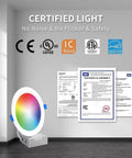Certification display for Ultra Thin 6 Inch RGB LED Recessed Lights Canless IC Rated Dimmable Downlights With Alexa Control Color Changing