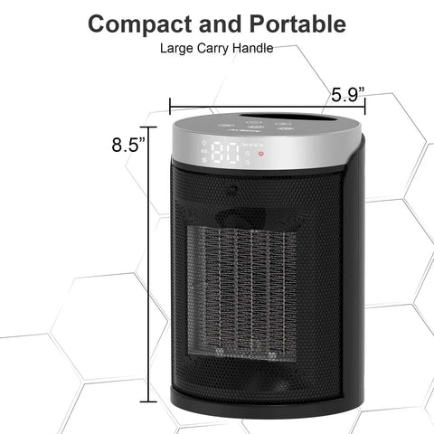 Compact Portable Electric Space Heater With Thermostat And Remote, 1500W PTC Ceramic, dimensions 8.5x5.9 inches