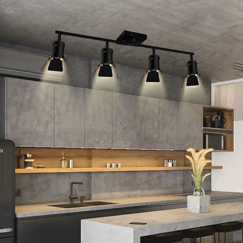 Dope Black Track Lighting Kit With Rotatable Heads For Ceiling Vintage Industrial Spotlight Style in modern kitchen