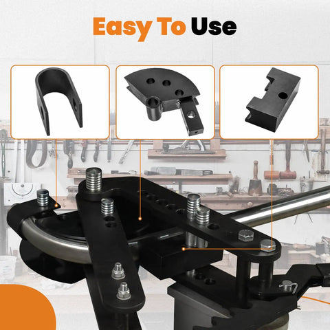 1-5/8 Inch Tubing Die Set For 120 Degree Bends, 5 Inch Radius Die Pair with components on tubing bender