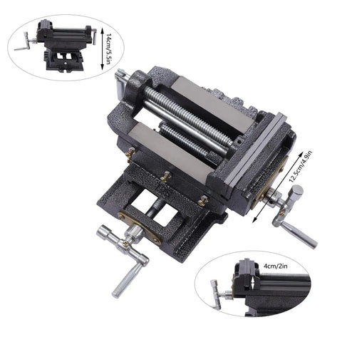Heavy Duty 5 Inch XY Compound Drill Press Vise featuring smooth glide cross slide with precise clamping for milling and drilling.