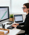 Hassle Free 4K 60Hz DisplayPort KVM Switch That Lets Two Computers Share One Monitor Flawlessly With Quick USB 3.0 Hub Connections, dual monitor setup with woman working.