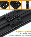 Close-up of a zinc alloy hinge installed on a 2020 6mm T-slot aluminum extrusion frame, part of a 4 Pack Zinc Alloy Hinge Set For 2020 Series 6mm T Slot Aluminum Extrusion Frames And 3D Printer Builds Heavy Duty Hinges For Beefy Mounts And Easy Install.
