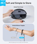 Upcycled Braided USB A To USB C Car Charger Cable 3Ft Black being stored and untangled from pouch