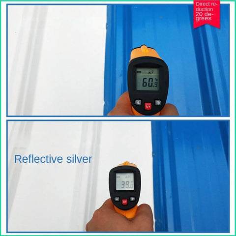 Heavy Duty Self Adhesive Roofing Underlayment, No Sweat Peel And Stick Tape temperature test with thermometer showing 60.9°C and 39.8°C.