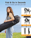 Person carrying Heavy Duty Hammock Camping Chair With Removable Footrest And Cup Holder, Fold & Go diagram shown