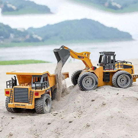 Rad Remote Control Dump Truck Toy 2.4G RC 6 Channel Bulldozer in sand pit with loader
