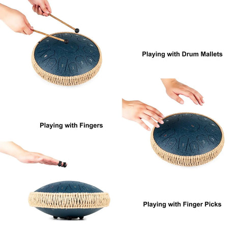 13 Inch 15 Note Steel Tongue Drum In D Major Navy Blue Hand Pan Percussion Kit With Carry Bag Mallets And Chord Guide Totally Chill For Beginners Who Want To Slap Out Catchy Tunes Anywhere