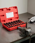 Premium Screw Extractor Set With 25 Pieces For Bolt Removal And Damaged Fastener Extraction Made From Tough Chrome Molybdenum Steel Perfect Grip For Plumbing Jobs Electrical Repairs And Home Workshop Projects Without Stripping Or Slipping, red case open