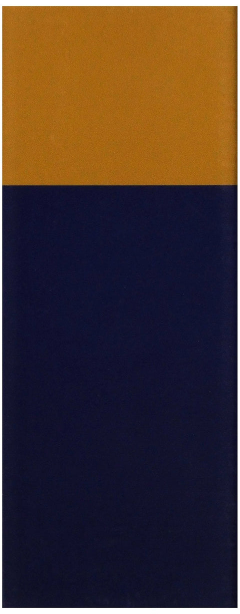 Vertical abstract artwork with solid brown and blue halves