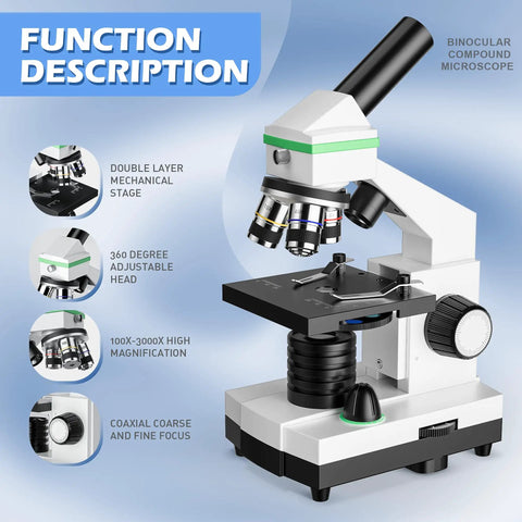 Professional Compound Microscope For Home Lab And School Use, 100X To 3000X High Power Biological Microscope with function features