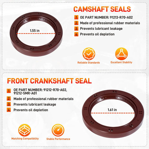 Image showing camshaft and front crankshaft seals for Engine Timing Belt Kit With Water Pump For Honda Accord Crosstour Pilot.