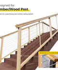 Marine Grade T316 Stainless Steel Cable Railing Hardware Kit For Wood Posts installed on outdoor staircase.