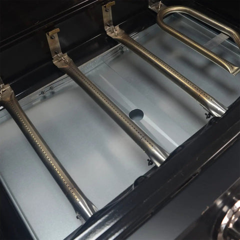 Interior view of a gas grill showing the installation area for a Grease Tray With Catch Pan For 24 To 30 Inch Gas Grills Universal Drip Pan Replacement For 4 And 5 Burner Models From Dyna Glo Nexgrill Kenmore Expert Grill BHG And More Budget Friendly.