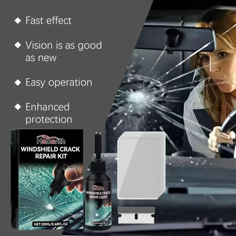 DIY Windshield Repair Kit For Chips And Minor Cracks With Liquid Glass Resin And Glue Upgraded Cracks Gone Glass Repair Set shown in use