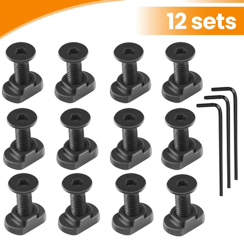 Slick 12 Piece T Nut And Screw Replacement Bundle For M Rail And M Loc Tactical Mounts With Picatinny Rails and three hex wrenches.