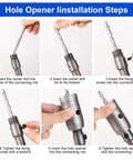 MAXAZTEX 6-piece dry-core concrete drill bit set; metal alloy hole saws with round shank, installation steps collage