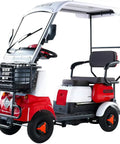 This Smooth Rolling Electric Golf Cart Offers A Thrilling 13 Mph Ride And Climbs Steep Hills With Ease, featuring a sleek red and white design.