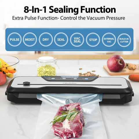 All In One Automatic Food Vacuum Sealer With 8 In 1 Functions, Pulse Control For Pro Level Vacuum sealing meat on countertop
