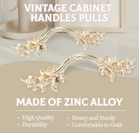 2 Pack European Style Dresser Pulls, 2-1/2 Inch Vintage Gold Antique Cabinet Handles, Retro Drawer Pulls For Dresser, Closet And Cabinet, Easy Install, Zinc Alloy Hardware.