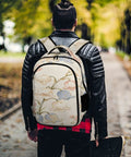 Person wearing Multicolor Bluebell Linen Pattern Backpack For Everyday Carry Unisex Large Capacity Durable