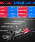 Heavy Duty 1400W Electric Rebar Bender For Professional Contractors, 7/8 Inch Hydraulic Steel Bar Bending Machine close-up with specifications.