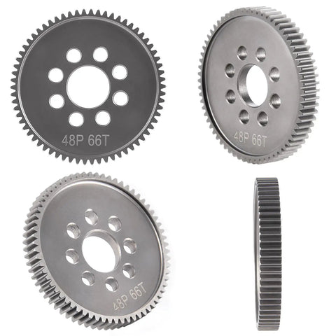40CR Steel Spur Gear 48P 66T CNC Machined For One Tenth Scale RC Cars Upgrade, front and side views, replacement gear for RC models.