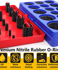 All In One 826 Piece O Ring Kit With SAE And Metric Sizes 70A Durometer O Rings shown in red and blue trays.