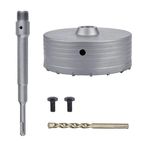 Heavy Duty Concrete Hole Saw 160 Millimeter 6.3 Inch With 220 Millimeter Sds Plus Shank Rod and drill bits for masonry projects.