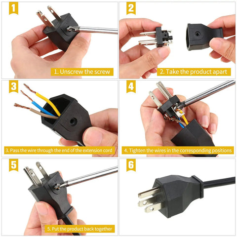Step-by-step guide for assembling 20 Pack Male Extension Cord Ends 125V 15A NEMA 5 15P Straight Plug Replacement 2 Pole 3 Wire Connector Set