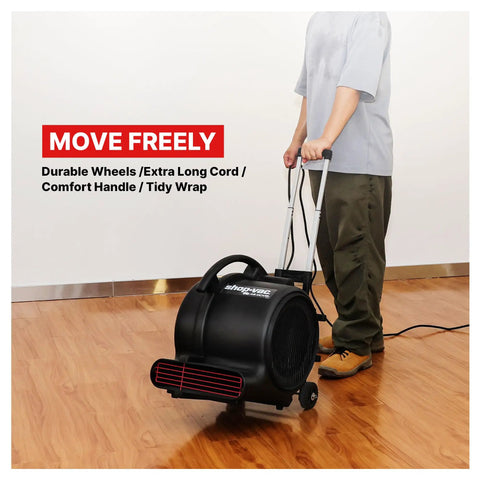 Person using 1800 CFM Floor Fan Air Mover With 3 Speed Settings Heavy Duty Blower for home commercial and janitorial use