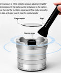 Heavy Duty Electric Espresso Tamper Game Changer With 16 Adjustable Pressure Levels Auto Compresses 58mm Portafilter Locks In Your Perfect Shot Daily Black Finish with pressure plate and cleaning brush.