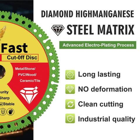 Indestructible Multi Material Cut Off Disc For Angle Grinders with advanced electro-plating and diamond steel matrix.