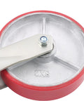 Close-up of an 8 Inch Heavy Duty Gate Caster Wheel with a metal bracket and red rubber exterior for smooth rolling.