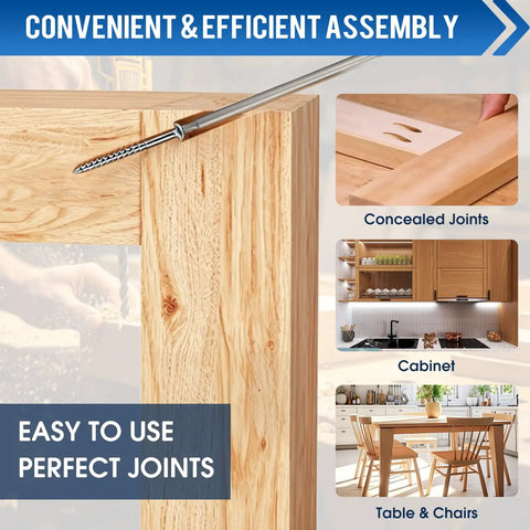 Heavy Duty Pocket Hole Screws 1 Inch Set used in wood joinery for tables and cabinets, showing concealed joints and assembly