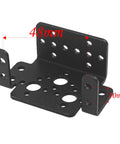 Black metal servo mount bracket for MG995/MG996, 2-DOF pan and tilt with multiple mounting holes.