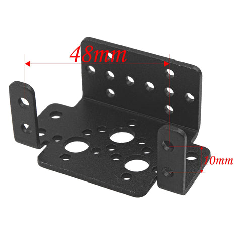 Black metal servo mount bracket for MG995/MG996, 2-DOF pan and tilt with multiple mounting holes.