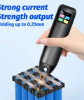 99 Speed Adjustable Handheld Spot Welder With 1.3 Inch Color Screen for easy monitoring, in use on metal strips