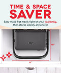 Dash MultiMaker Flex Press Grill With Swap-It Plates, Electric Indoor Countertop Nonstick Removable Cooking Surfaces For Burgers Sandwiches And Breakfast Made Easy With Forg Iron Build stored in a drawer, dimensions 10x11 inches.